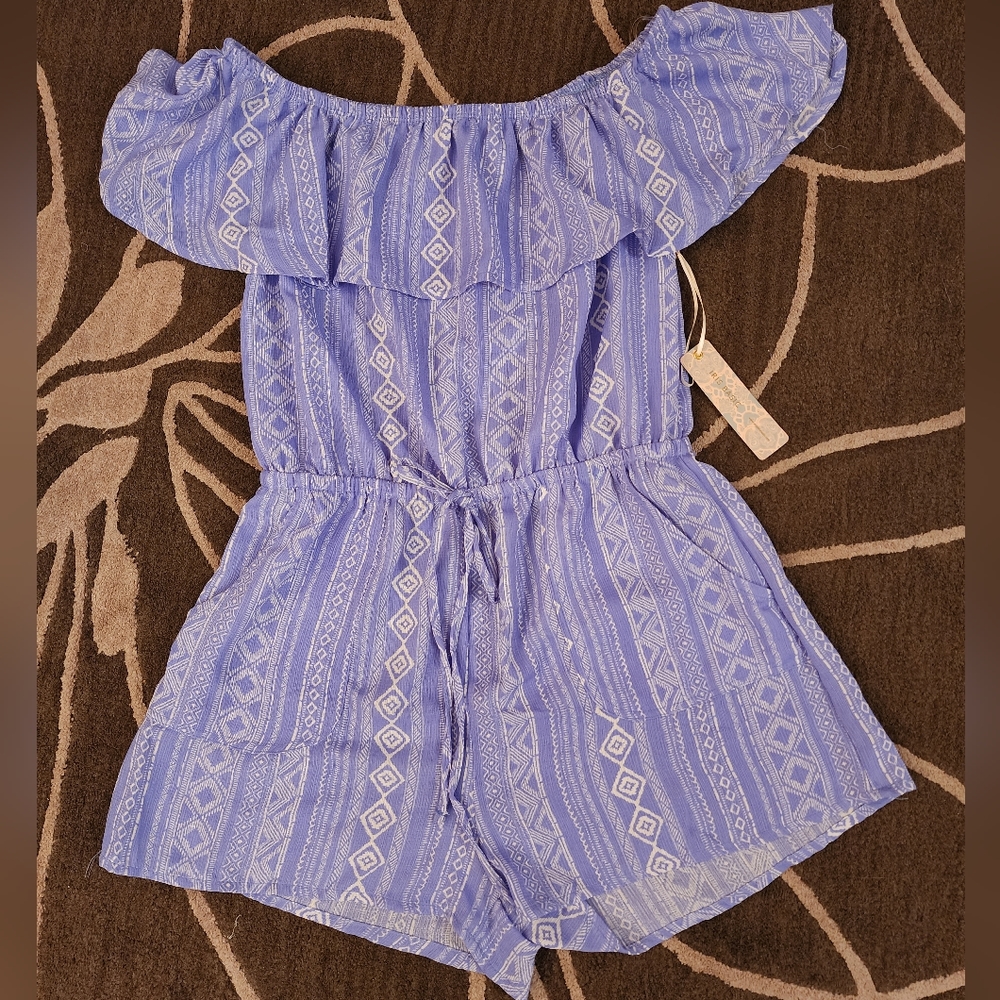 NWT - IRIS BASIC Print Off Shoulder Romper - Blue - Medium